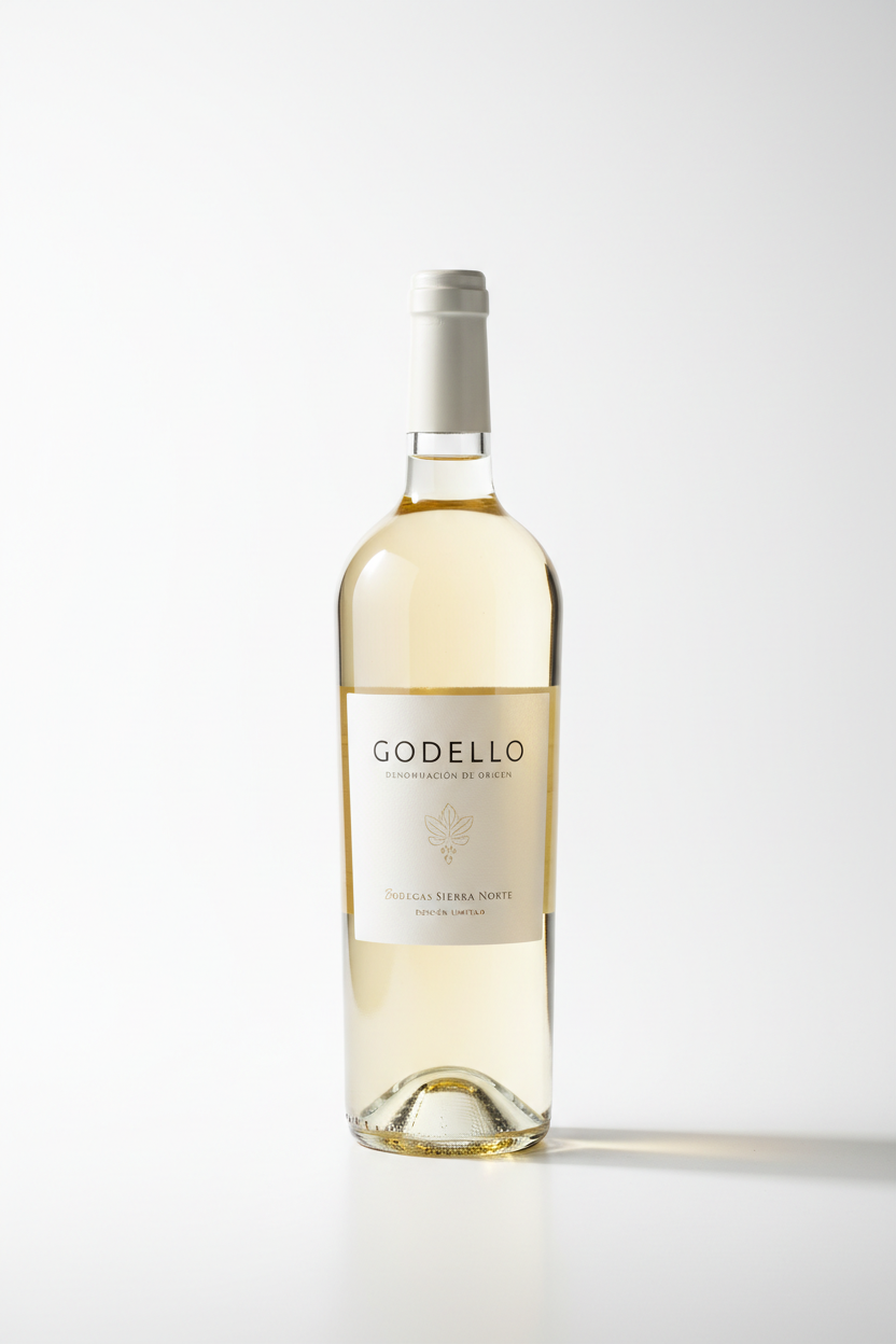 Botella de vino Godello fondo blanco