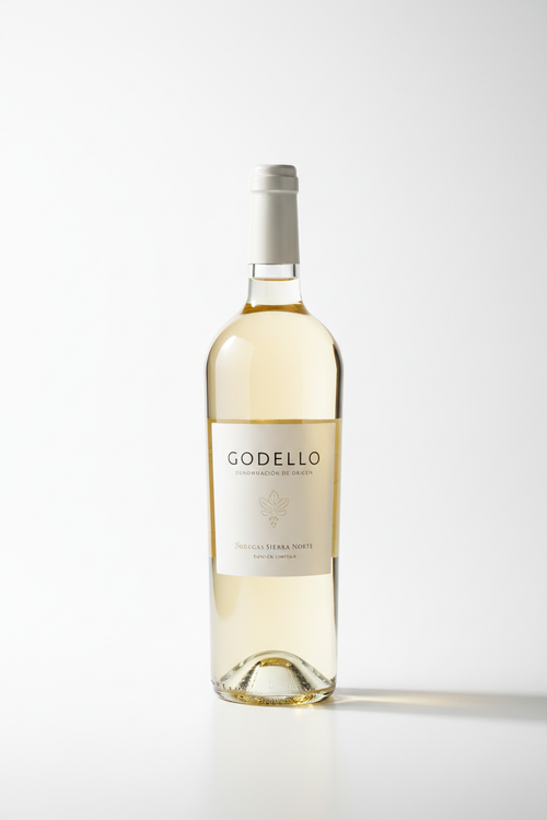 Botella de vino Godello fondo blanco